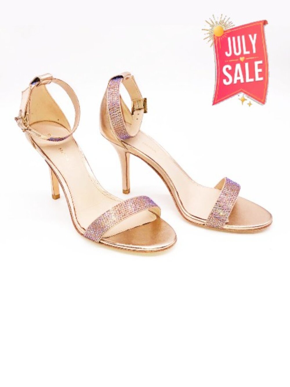 Pelle Moda Kacey Gold Metallic Rhinestone Strappy Heels 8.5M New IOB